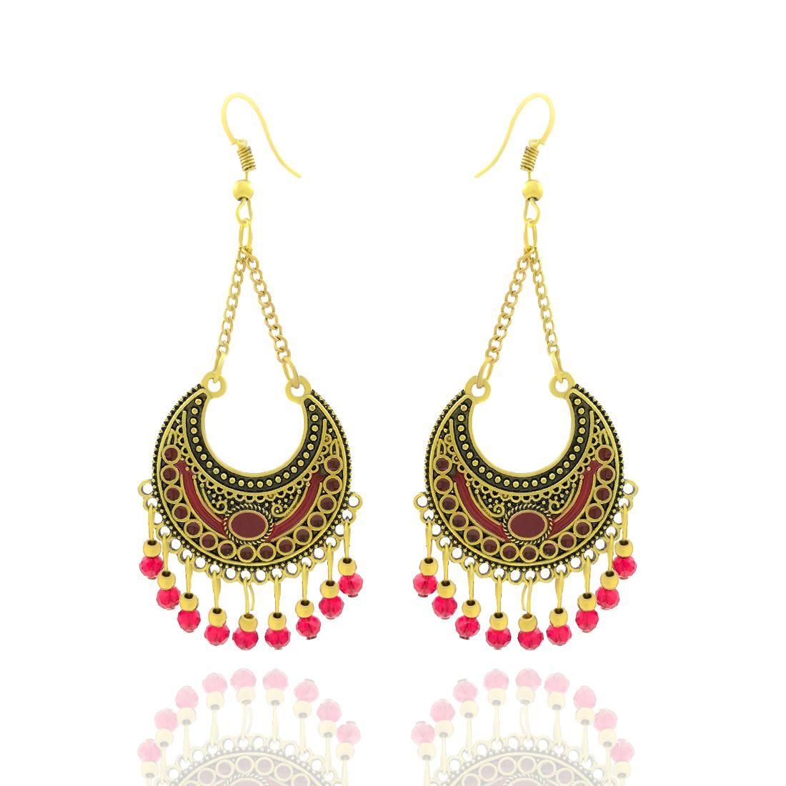 Ethnic Gold Plated Oxidized Beads Earrings