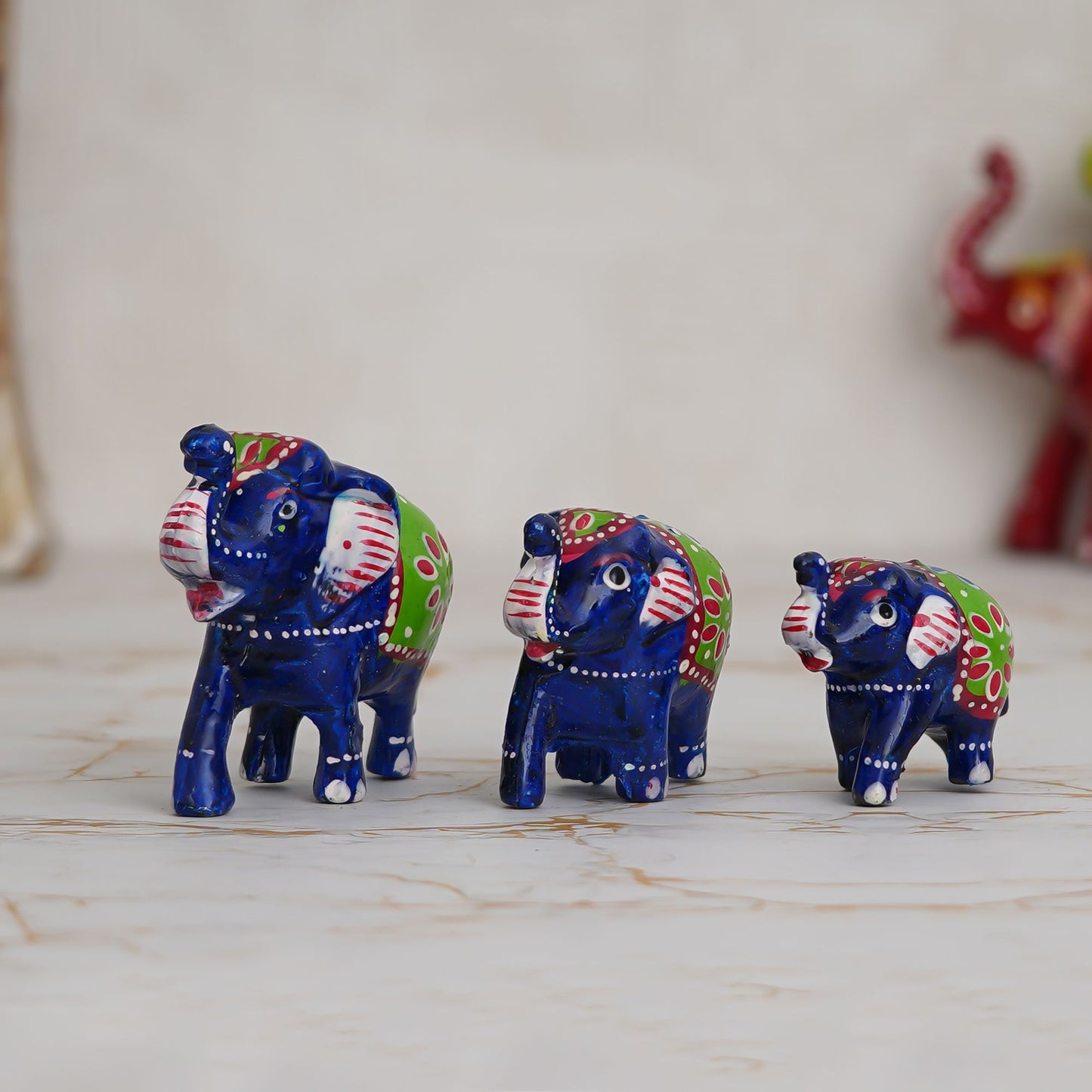 Set of 3 Multicolor Elephant Statues