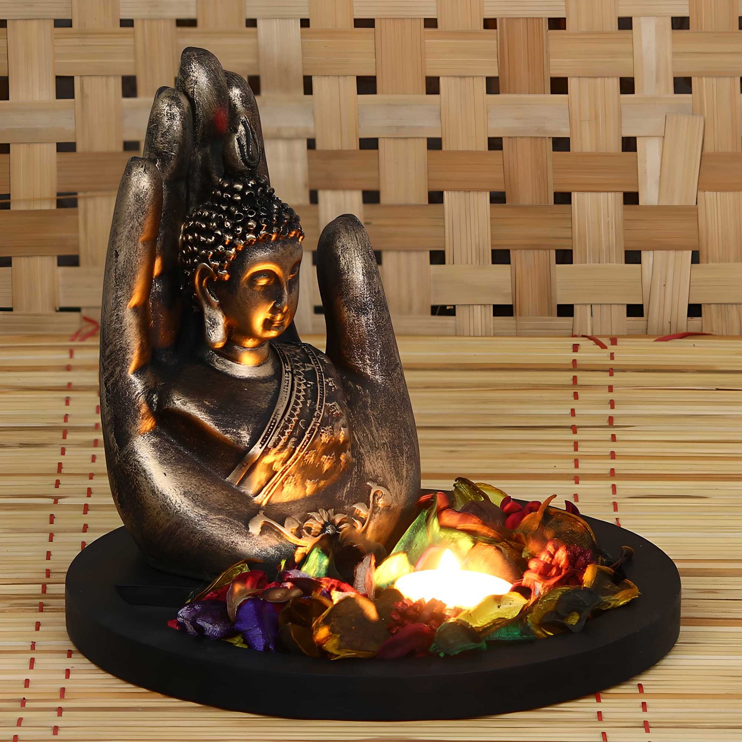 Handcrafted Palm Buddha Decorative Showpiece