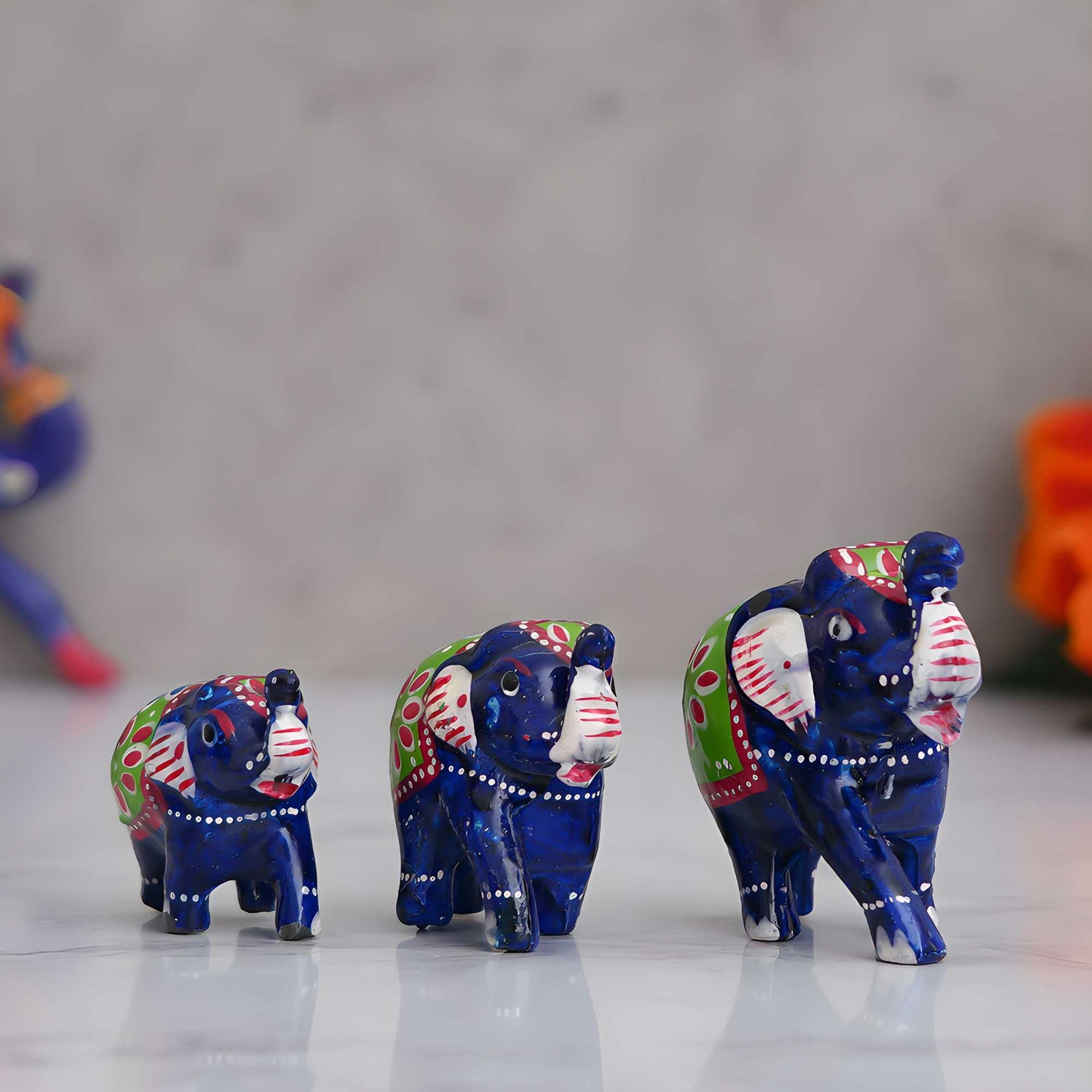 Set of 3 Multicolor Elephant Statues