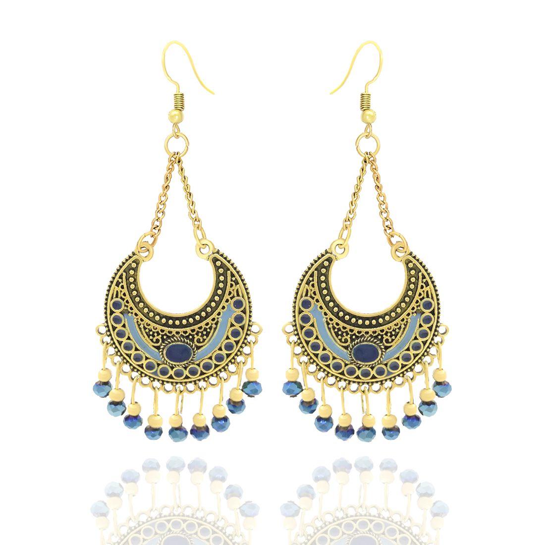 Ethnic Gold Plated Oxidized Beads Earrings