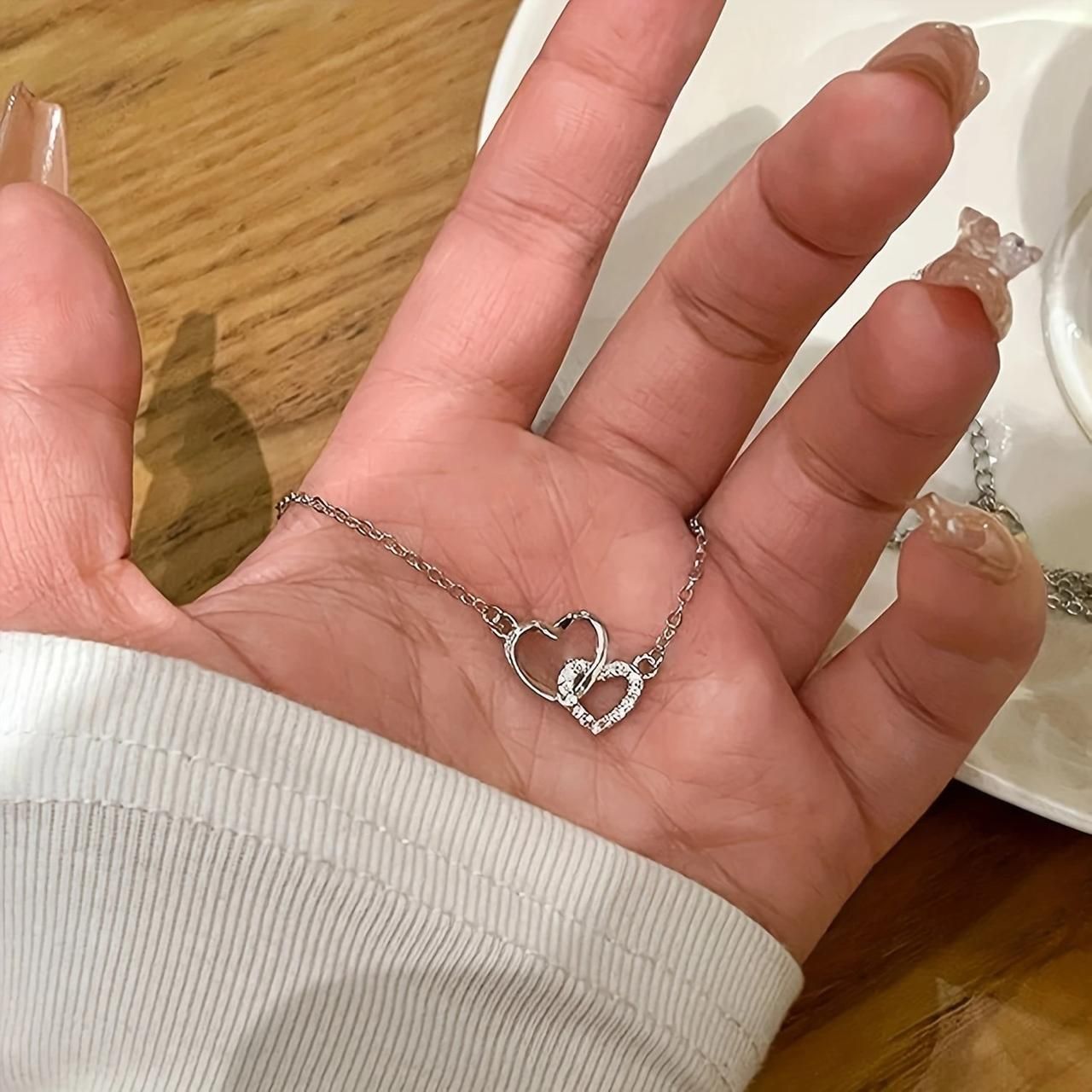 Dual Heart Silver Plating Necklace