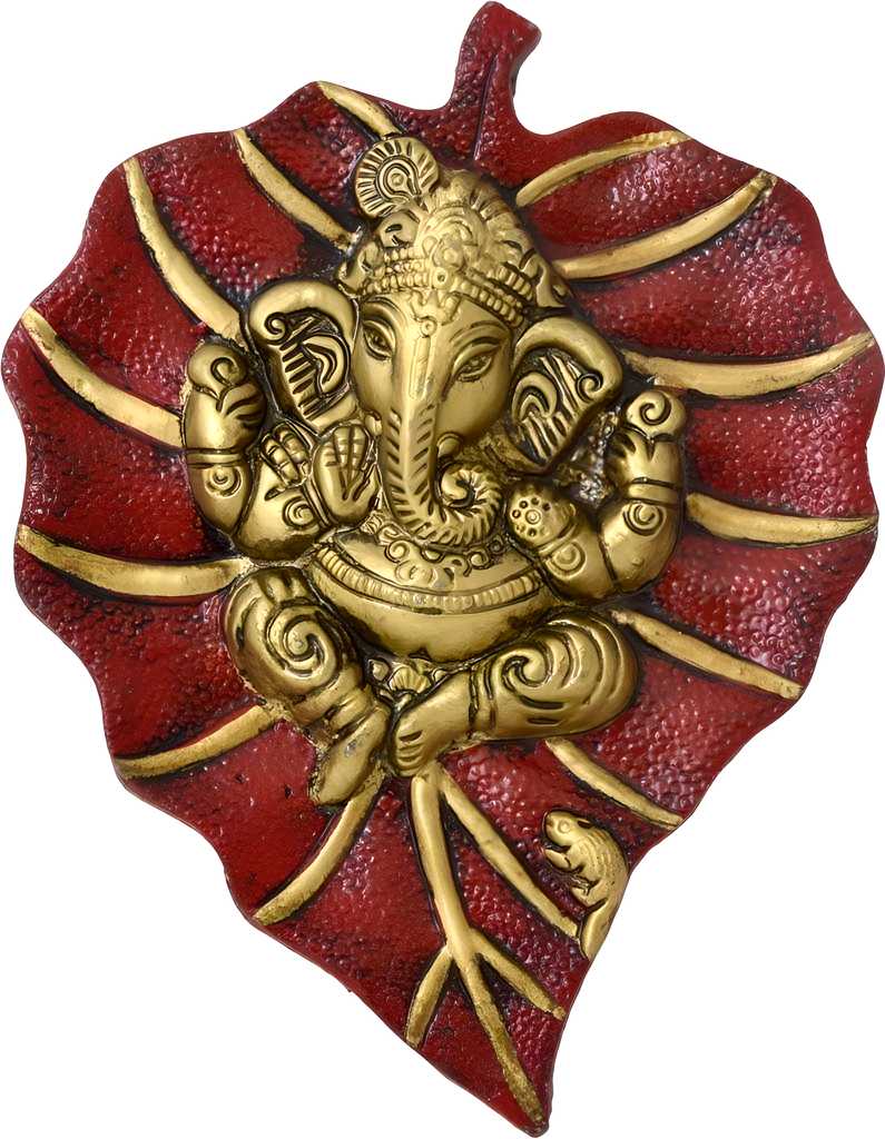 Lord Ganesha on Red Leaf Wall Hanging