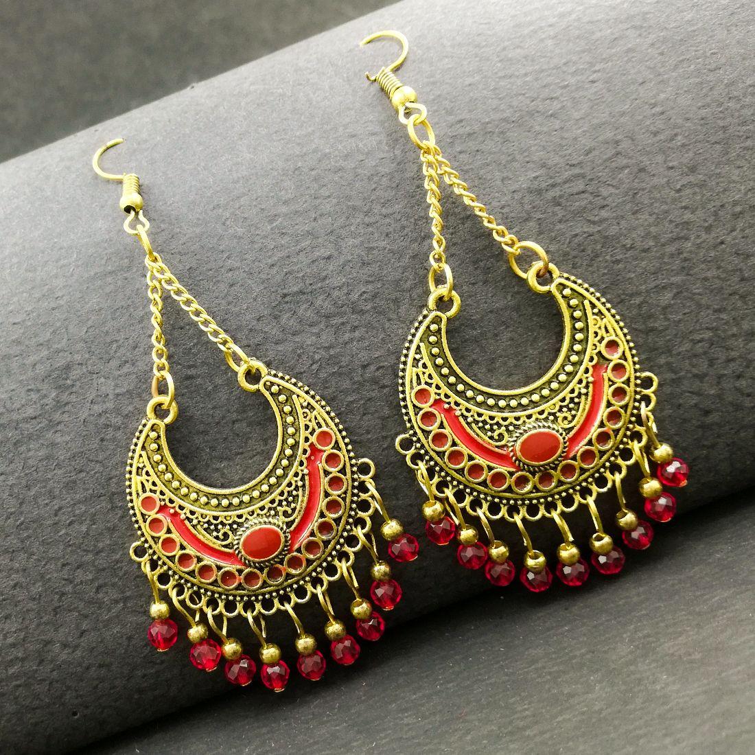 Ethnic Gold Plated Oxidized Beads Earrings