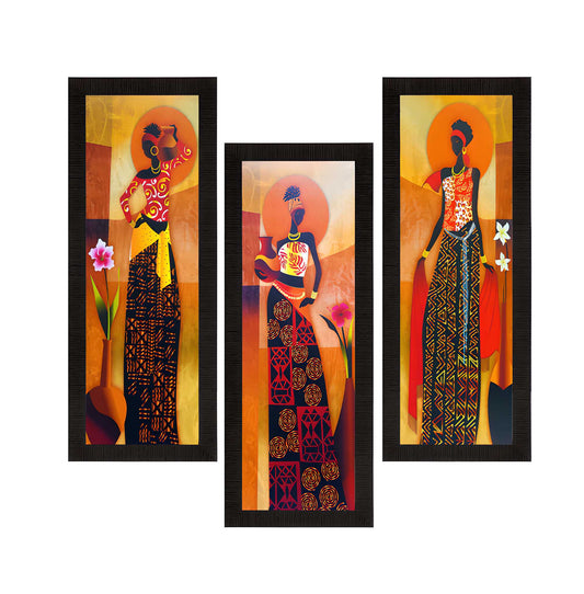 Set Of 3 Tribal Village Ladies Art Painting