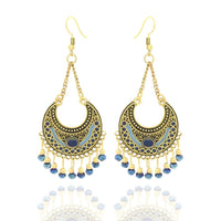 Ethnic Gold Plated Oxidized Beads Earrings