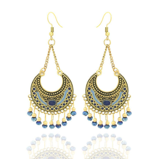 Ethnic Gold Plated Oxidized Beads Earrings