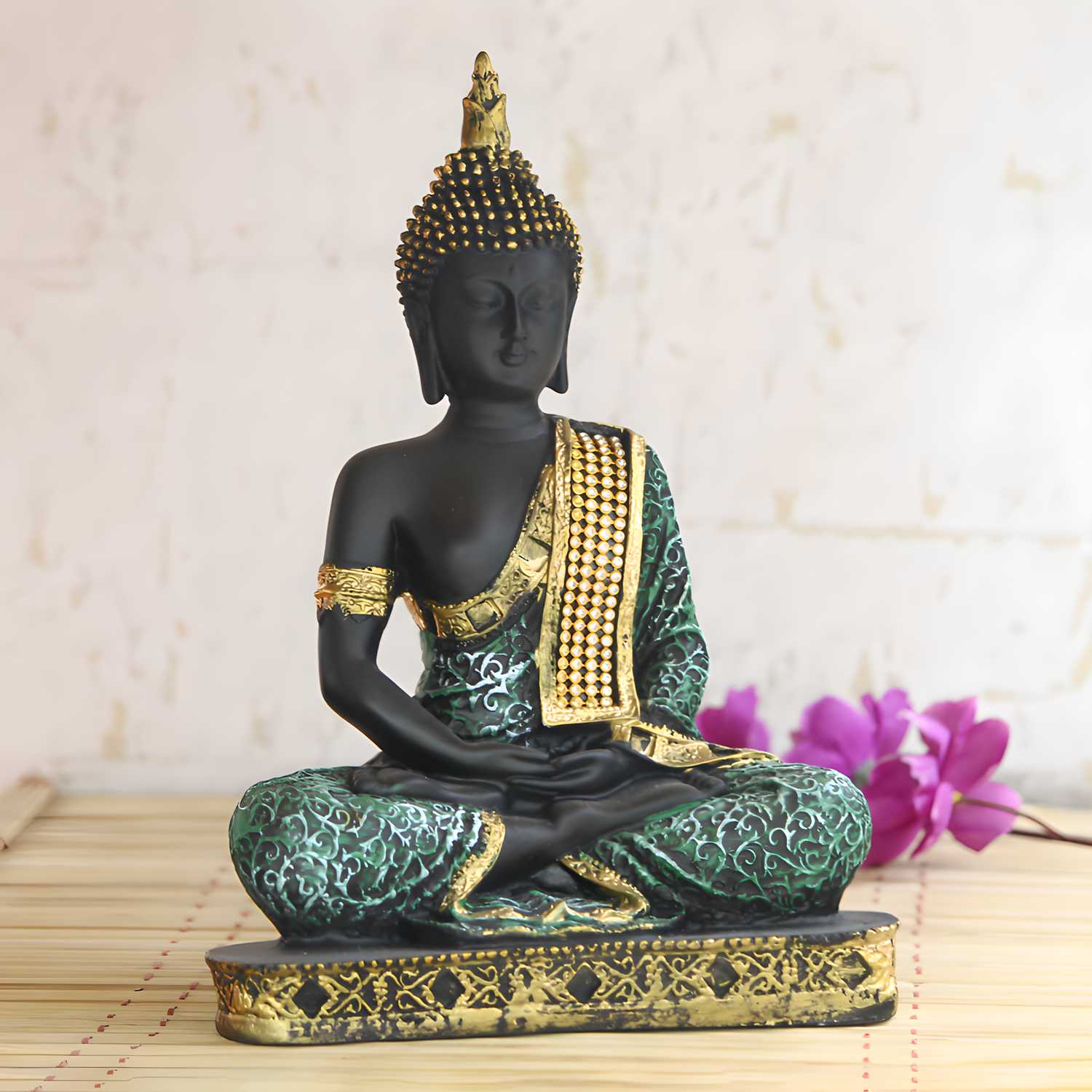 Green Meditating Buddha Decorative Showpiece