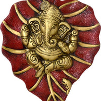 Lord Ganesha on Red Leaf Wall Hanging