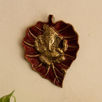 Lord Ganesha on Red Leaf Wall Hanging